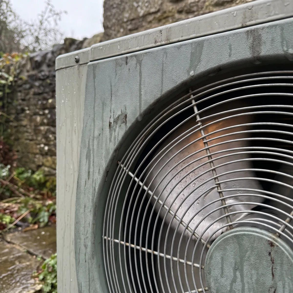 Detail of a heat pump fan grille